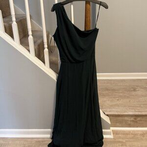 Amsale One Shoulder Dress in Hunter Green